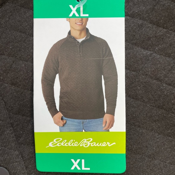 Eddie Bauer Men’s Brown XLarge ¼ Neck Snap Buttons Quilted Design Pullover - Picture 6 of 13